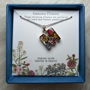 Sterling Silver Floral Initial Necklace with Genuine Flowers